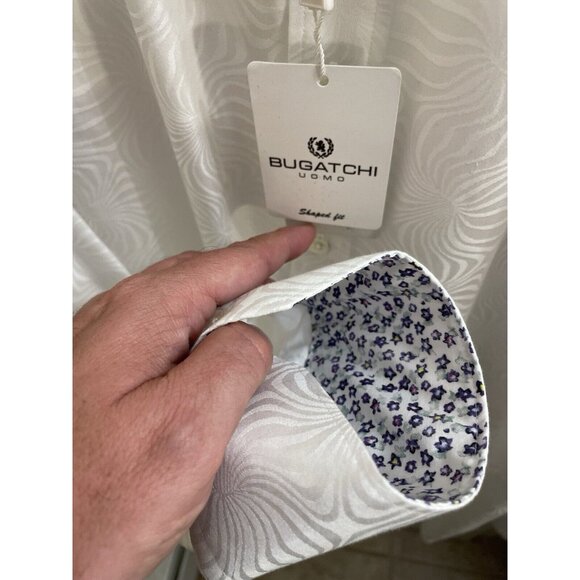 Bugatchi Uomo Shirt Men's Shaped Fit Long Sleeve Button Up White XXL Print Flip - Picture 7 of 12